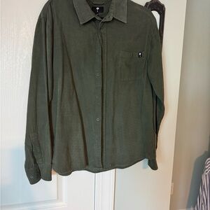 Olive Green Button-Up Shirt corduroy  shirt
